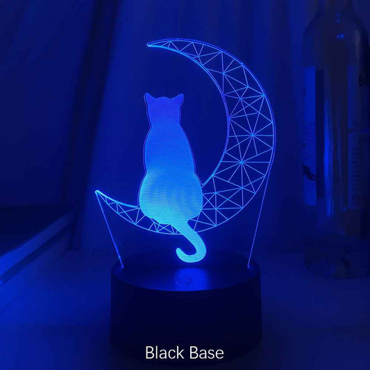 3D Led Light Moon And Cat Shape Acrylic Decorative Interior Light