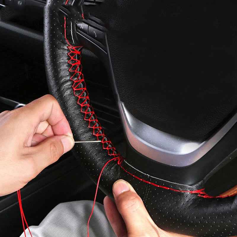 Leather car steering wheel cover