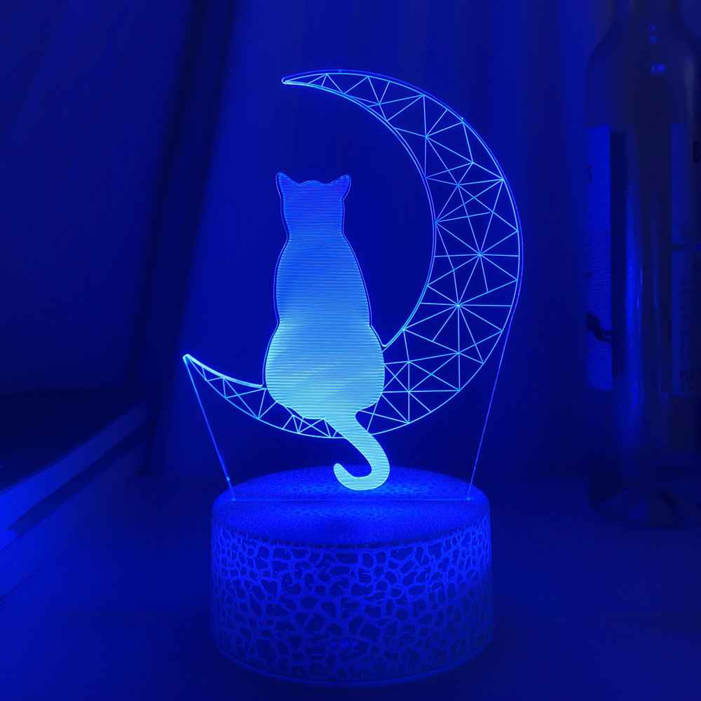 3D Led Light Moon And Cat Shape Acrylic Decorative Interior Light