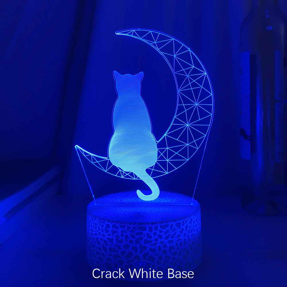3D Led Light Moon And Cat Shape Acrylic Decorative Interior Light