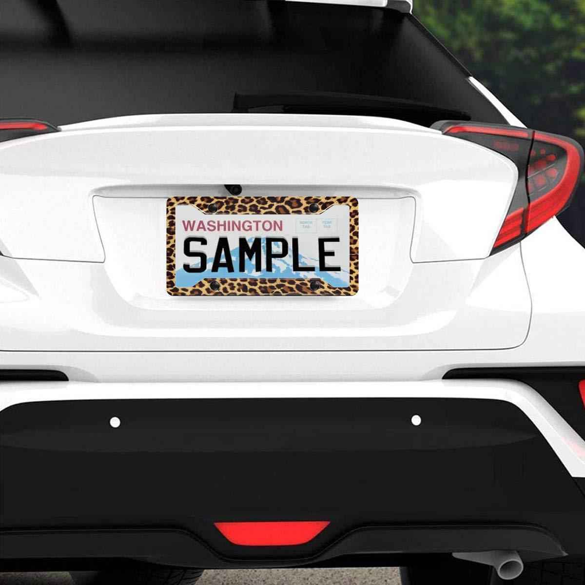 Personalized License Plate Frame Metallic Aluminium Cute Cheetah Brown License Plate Cover