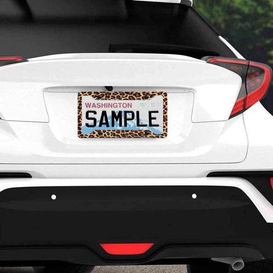 Personalized License Plate Frame Metallic Aluminium Cute Cheetah Brown License Plate Cover