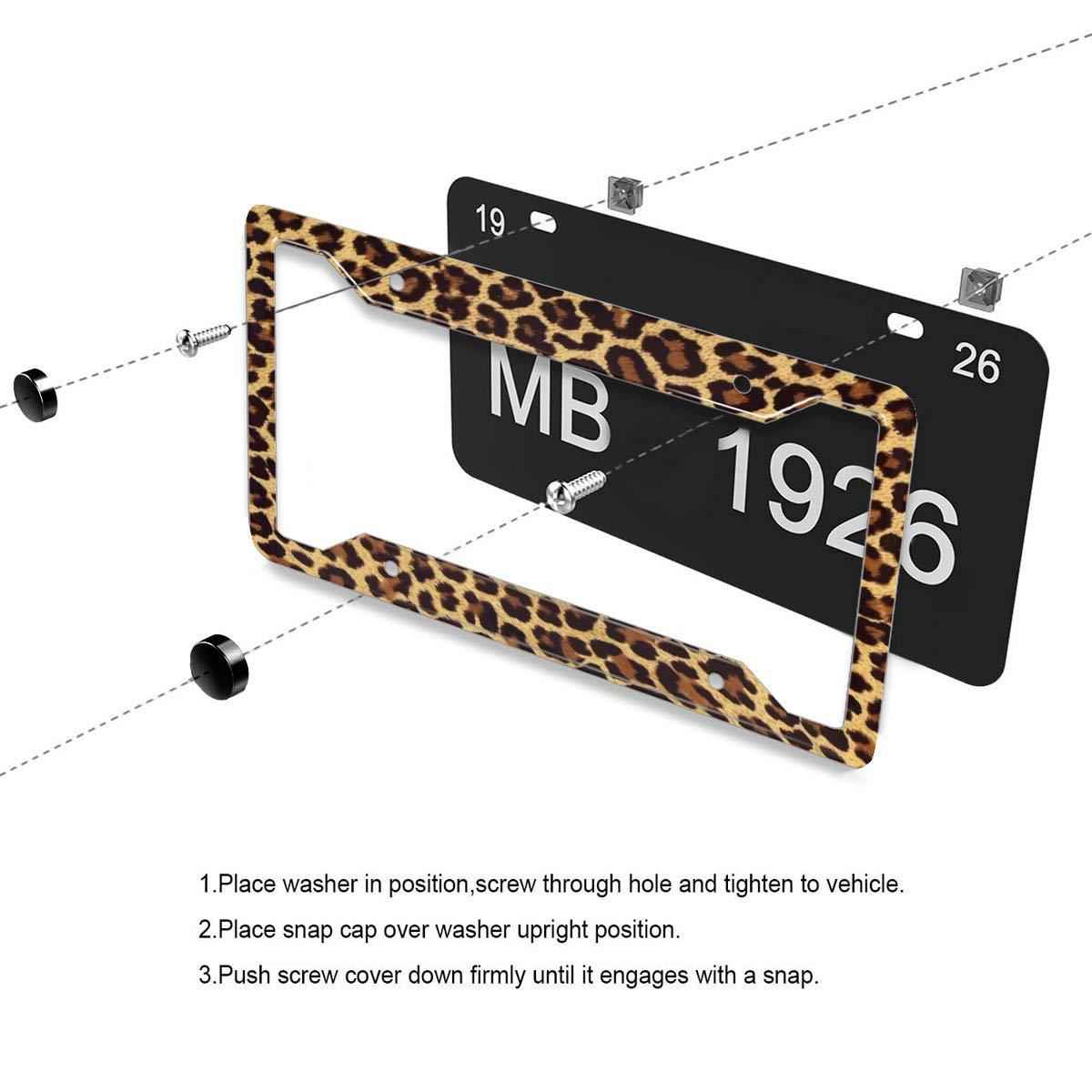 Personalized License Plate Frame Metallic Aluminium Cute Cheetah Brown License Plate Cover
