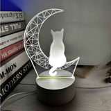 3D Led Light Moon And Cat Shape Acrylic Decorative Interior Light