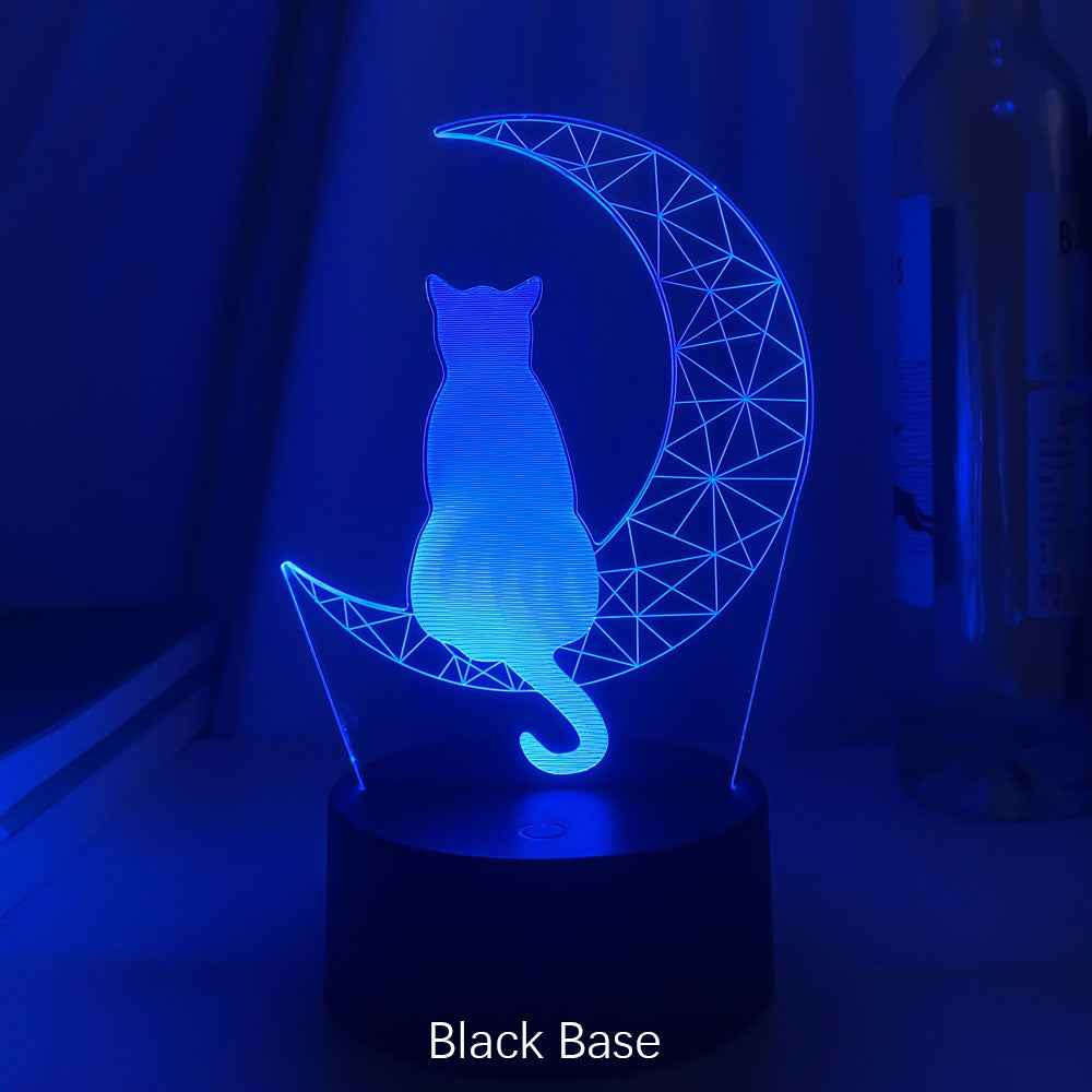 3D Led Light Moon And Cat Shape Acrylic Decorative Interior Light