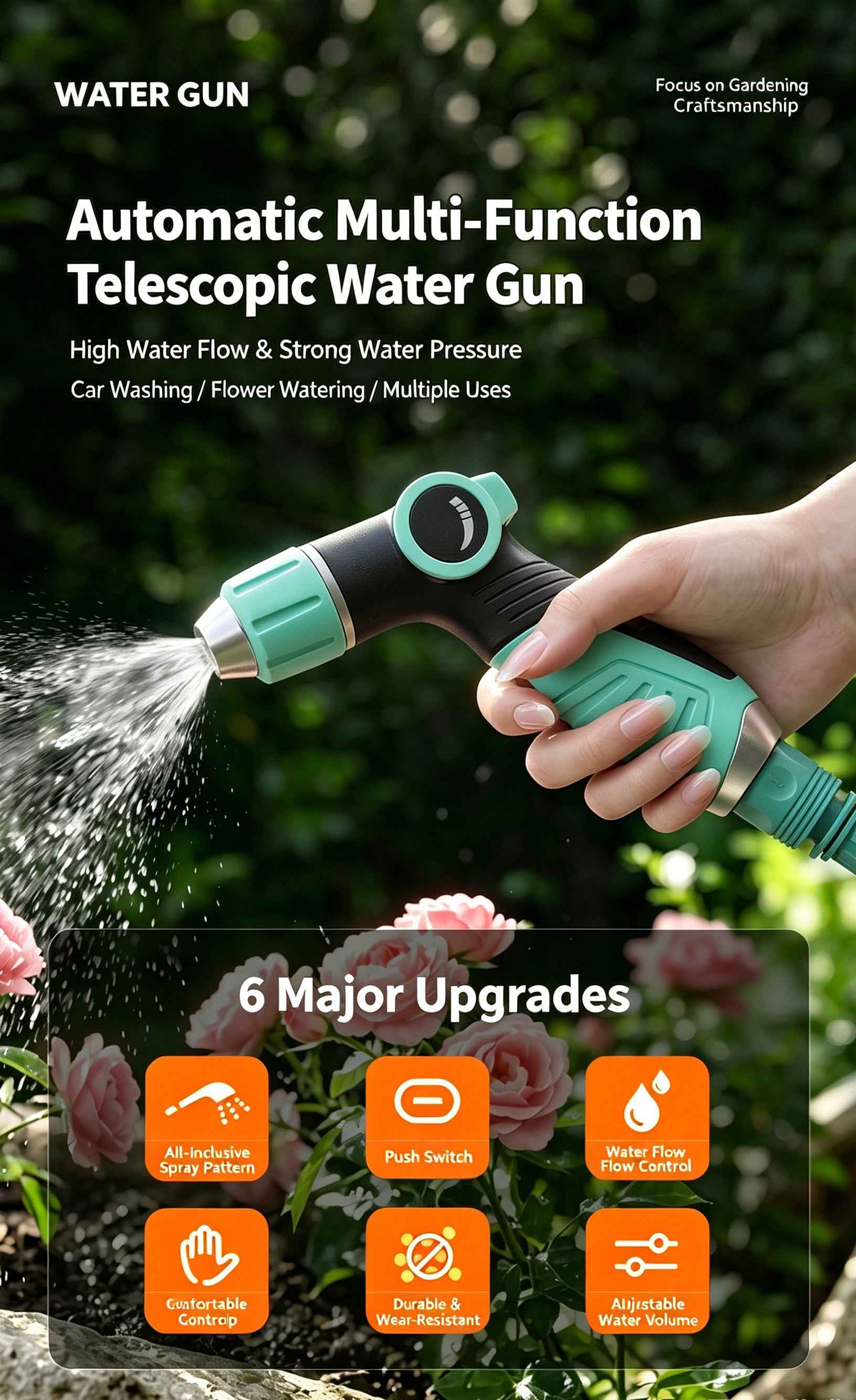 High Pressure Car Wash Nozzle, Household Soft Flush Water Hose Booster Tap, Powerful Spray Gun For Tap Water Floor Cleaning