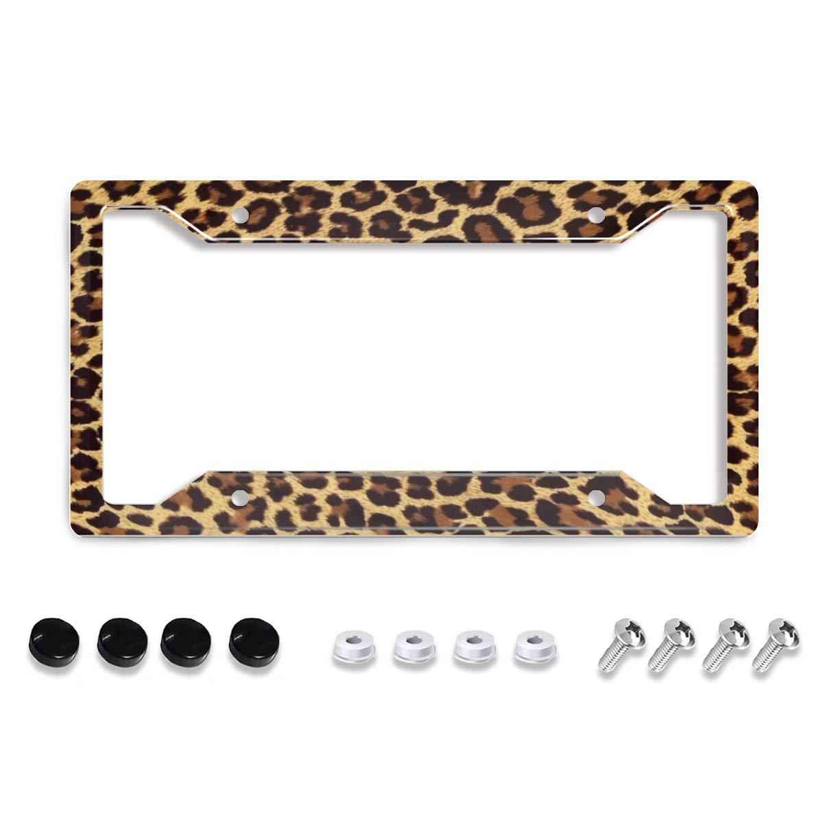 Personalized License Plate Frame Metallic Aluminium Cute Cheetah Brown License Plate Cover